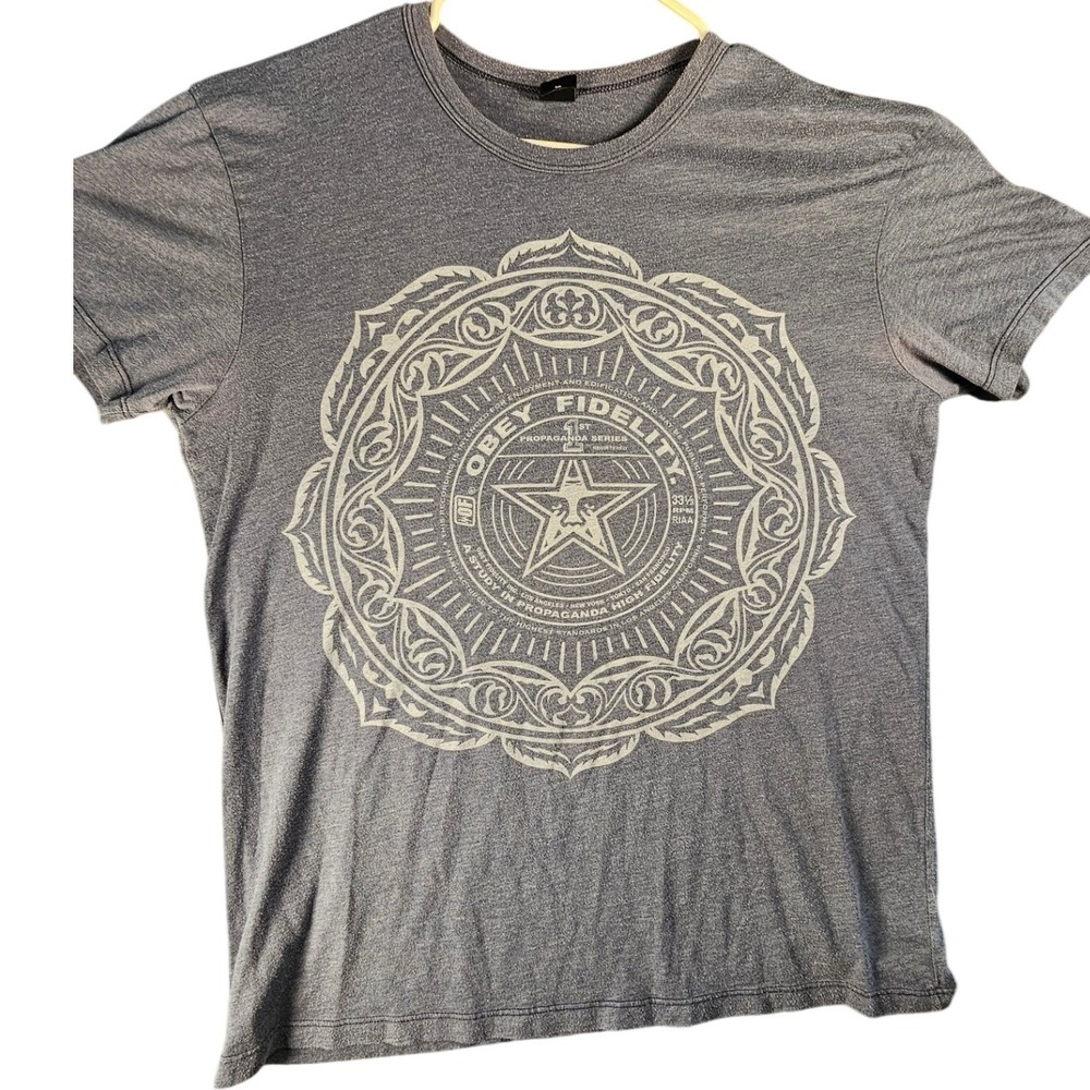Obey Fidelity Propaganda Series Graphic T-Shirt Mens Medium Blue Heathered USA